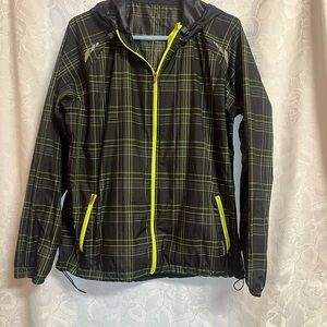 Reebok Black and Yellow Plaid Windbreaker Jacket
